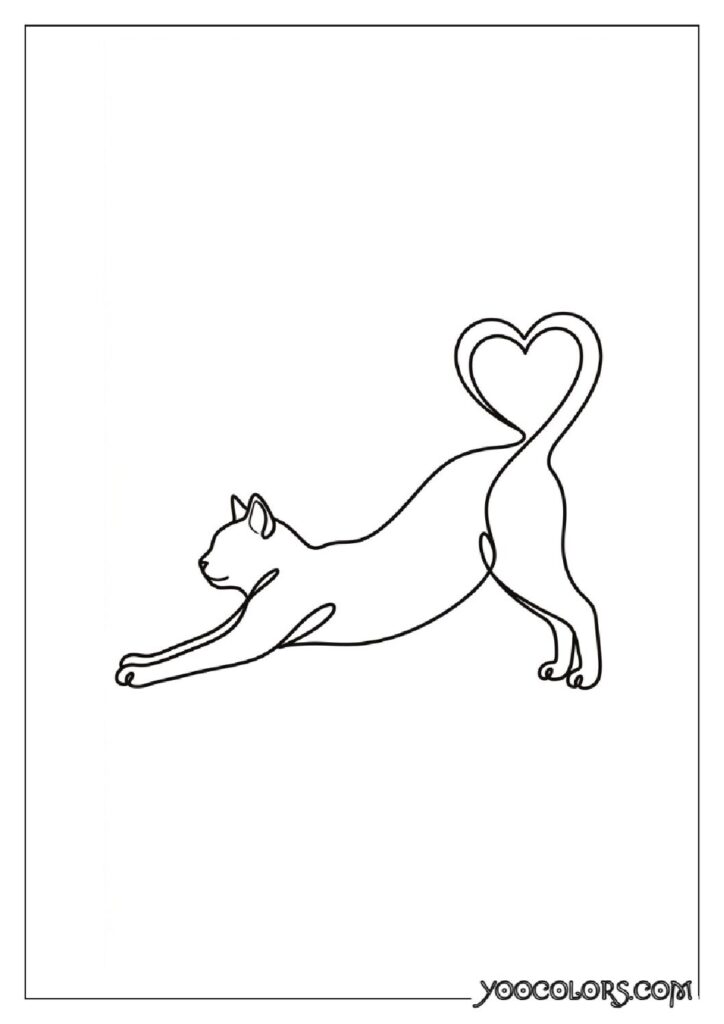 Dope Coloring Pages for Adults: Free Printables to Steal Back Your Quiet Time 27 Cat stretching with tail heart 202608291400 pdf