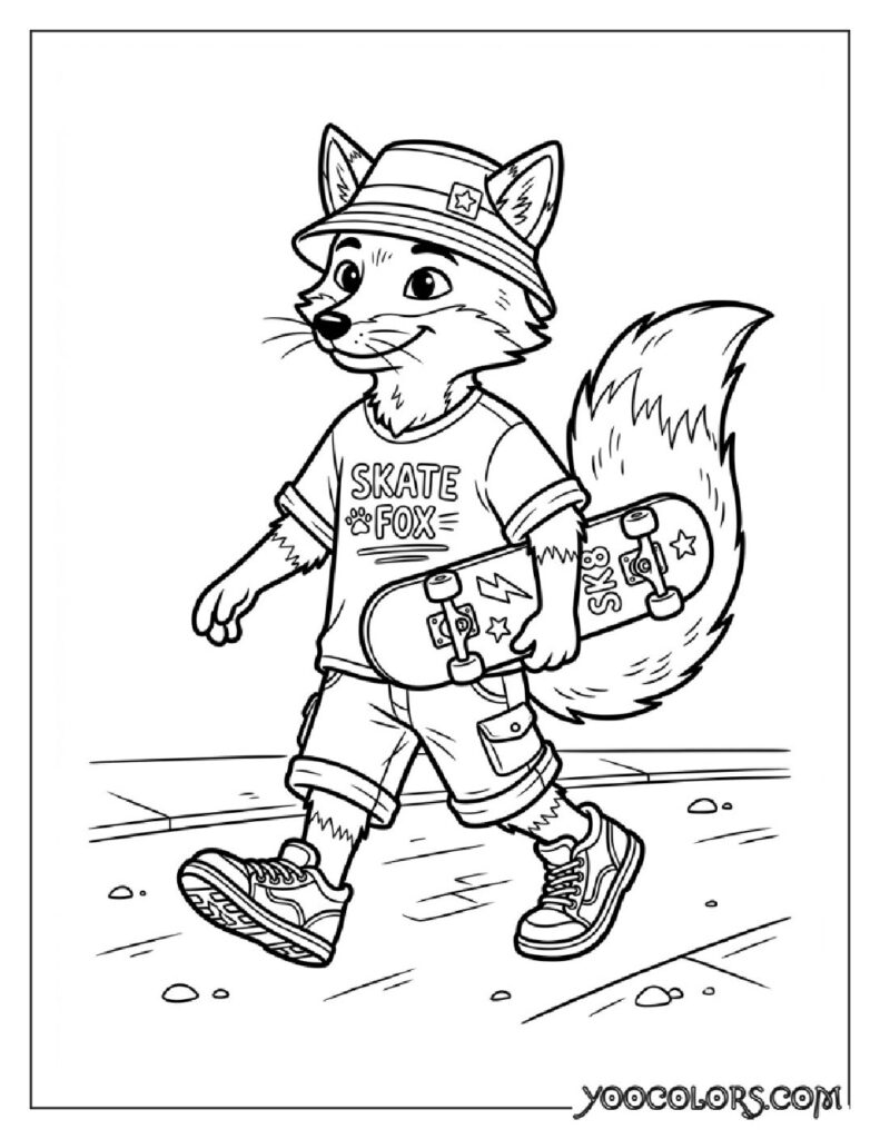 Dope Coloring Pages: The Free Printable Pack Your Kids (and You) Will Actually Be Excited About 13 Fox holding skateboard walking 202608281541 pdf