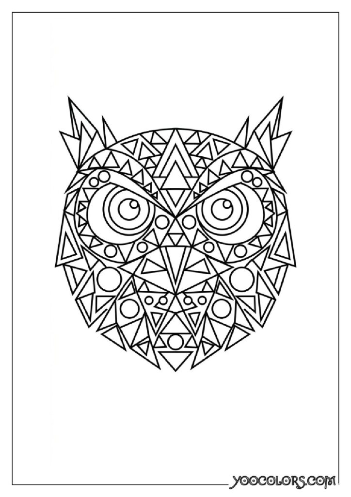 Dope Coloring Pages for Adults: Free Printables to Steal Back Your Quiet Time 34 Geometric owl face coloring page 202608291400 pdf