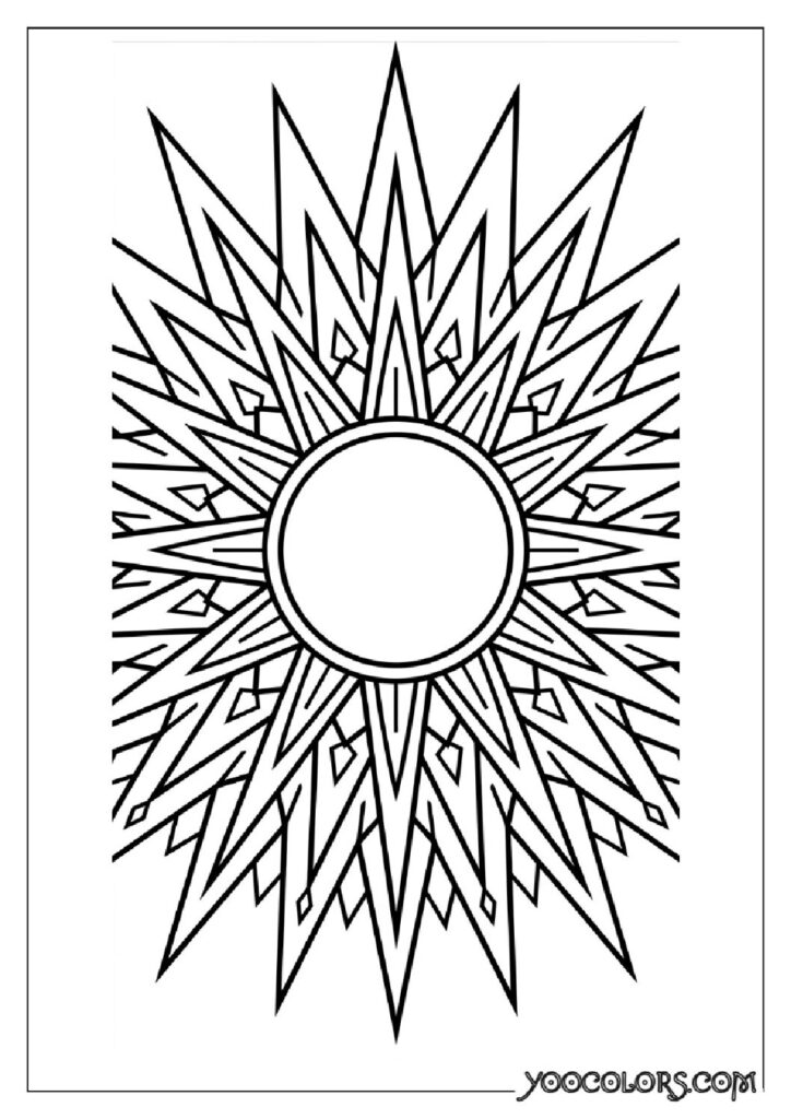 Dope Coloring Pages for Adults: Free Printables to Steal Back Your Quiet Time 33 Geometric sun with triangle rays 202608291400 pdf
