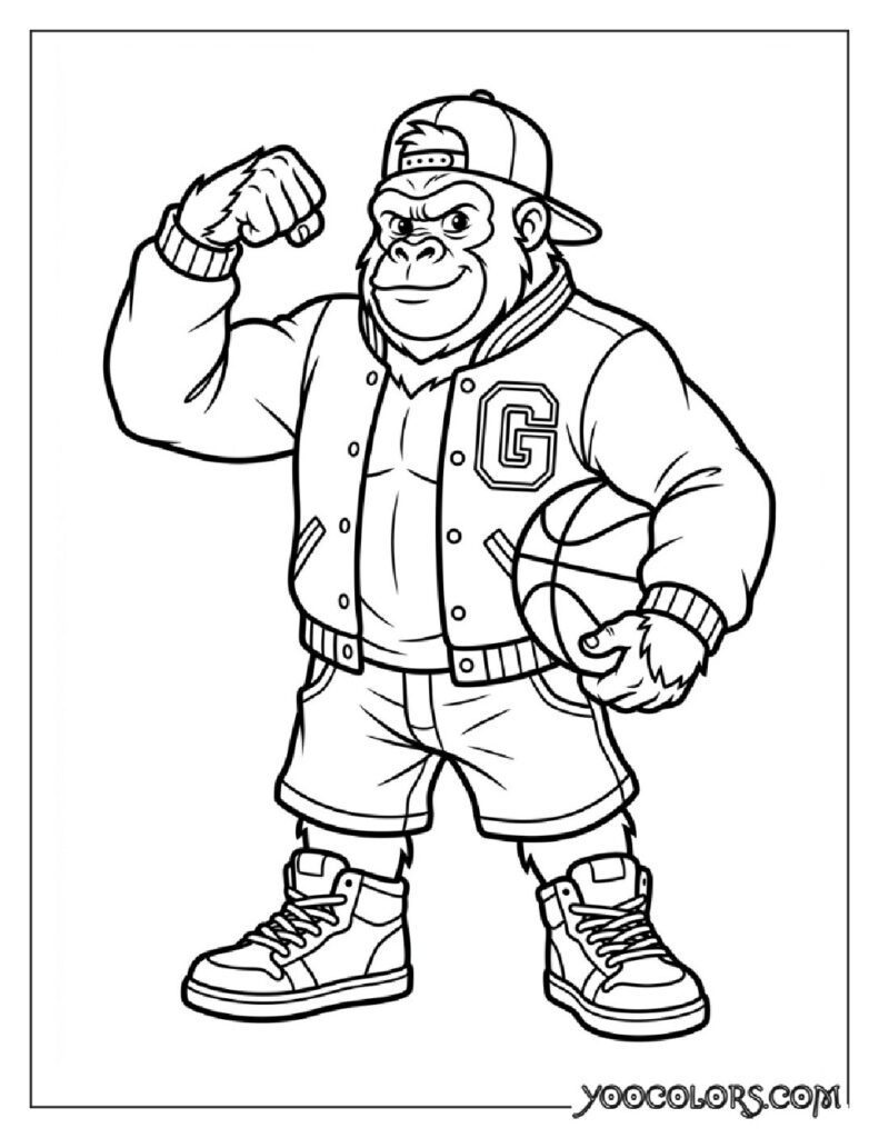 Dope Coloring Pages: The Free Printable Pack Your Kids (and You) Will Actually Be Excited About 7 Gorilla flexing with basketball 202608281541 pdf