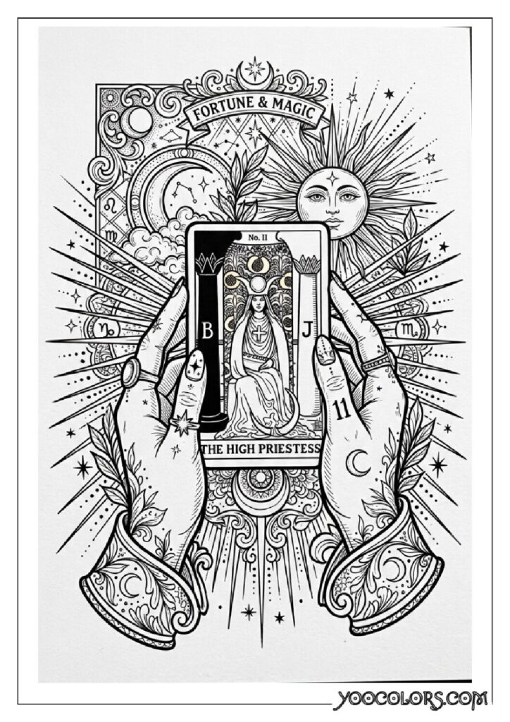 Dope Coloring Pages for Adults: Free Printables to Steal Back Your Quiet Time 10 Hands holding tarot card 202608282024 pdf