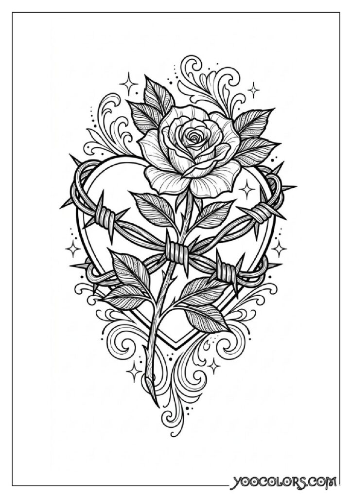Dope Coloring Pages for Adults: Free Printables to Steal Back Your Quiet Time 9 Heart wrapped in barbed wire 202608282024 pdf