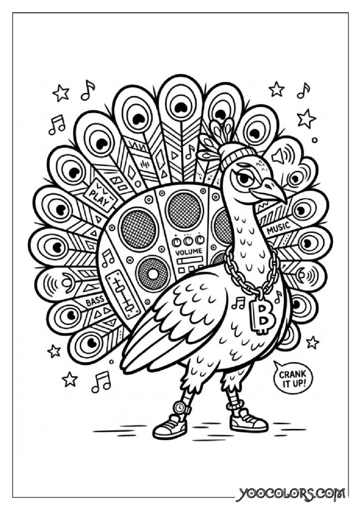 Dope Coloring Pages for Adults: Free Printables to Steal Back Your Quiet Time 3 Peacock wearing boombox necklace… 202608282024 pdf