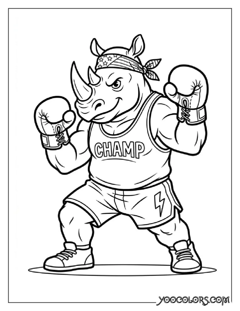 Dope Coloring Pages: The Free Printable Pack Your Kids (and You) Will Actually Be Excited About 17 Rhino wearing boxing gloves 202608281541 pdf