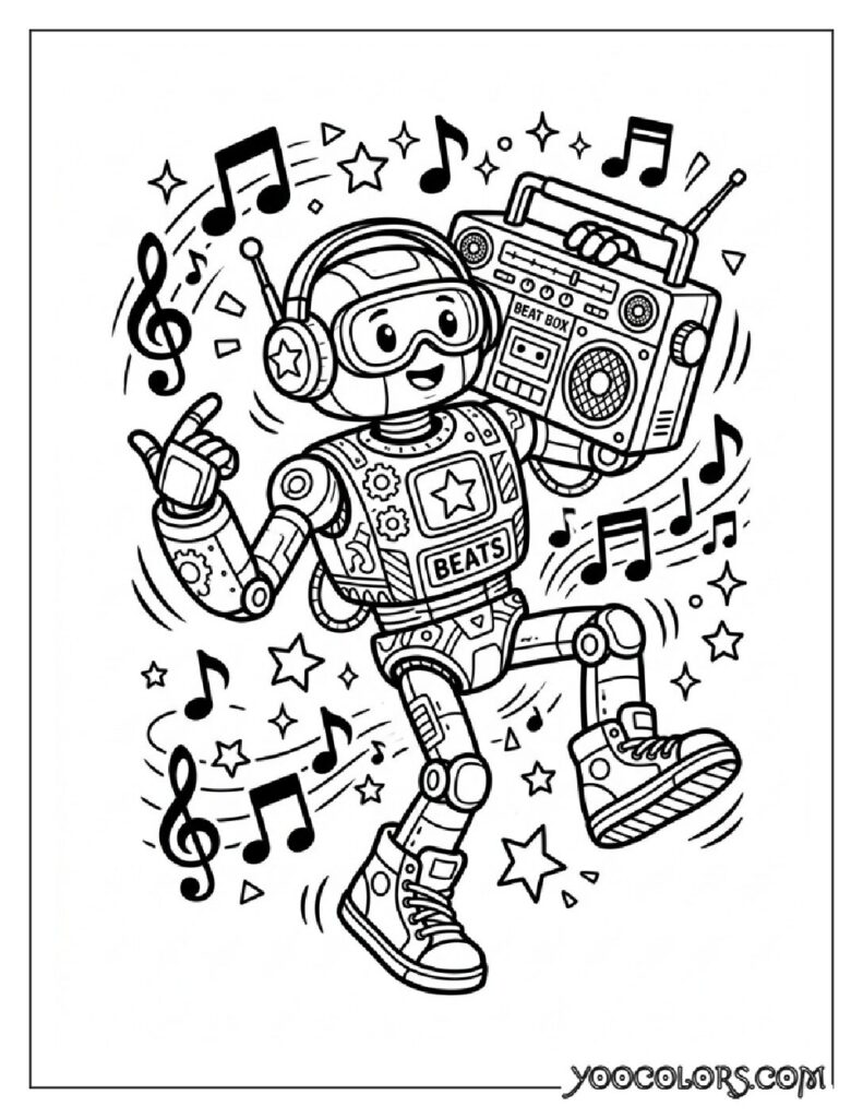 Dope Coloring Pages: The Free Printable Pack Your Kids (and You) Will Actually Be Excited About 20 Robot dancing with boombox 202608281541 pdf