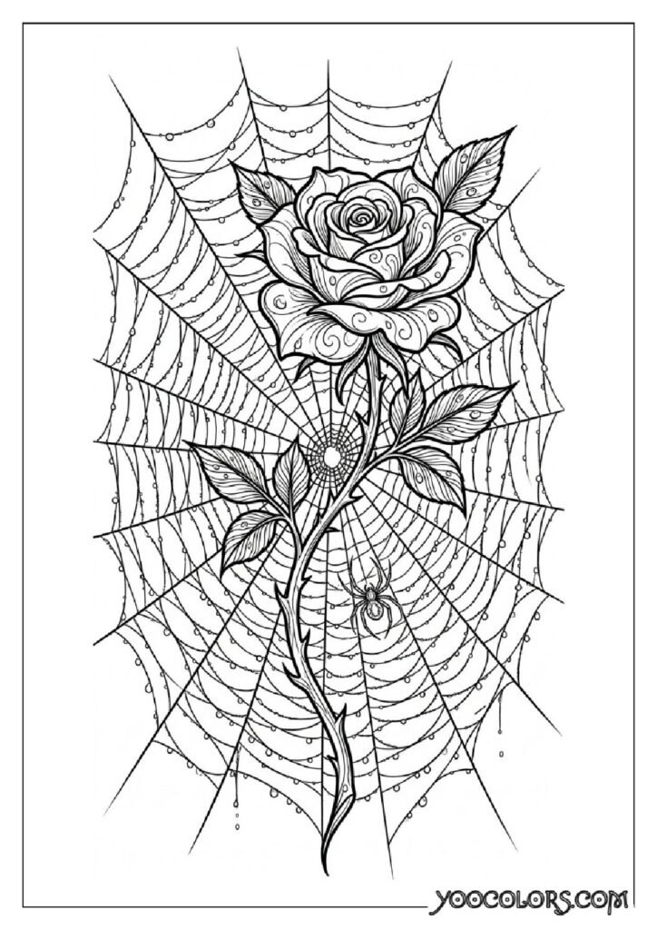 Dope Coloring Pages for Adults: Free Printables to Steal Back Your Quiet Time 18 Rose growing through spider web 202608282024 pdf