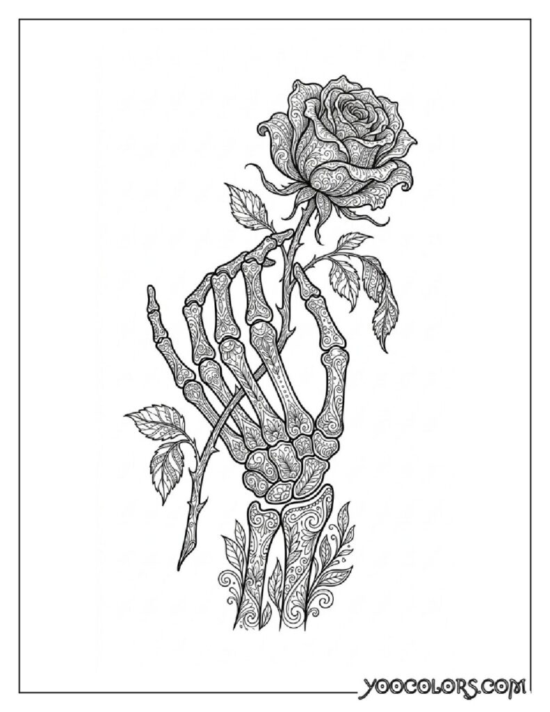 Dope Coloring Pages: The Free Printable Pack Your Kids (and You) Will Actually Be Excited About 19 Skeletal hand holding withered rose 202608281541 pdf