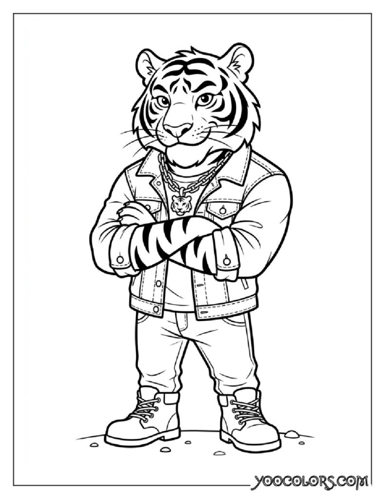 Dope Coloring Pages: The Free Printable Pack Your Kids (and You) Will Actually Be Excited About 24 Tiger wearing jacket posing 202608281541 pdf