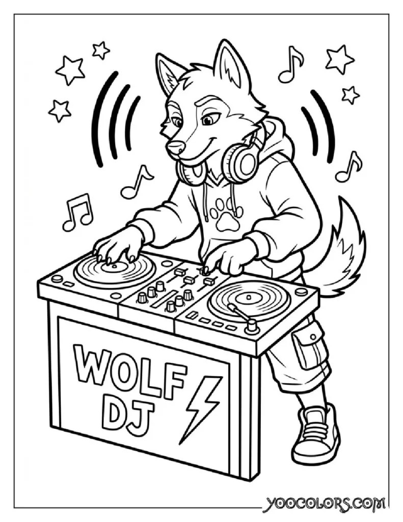 Dope Coloring Pages: The Free Printable Pack Your Kids (and You) Will Actually Be Excited About 25 Wolf DJ spinning turntables 202608281541 pdf