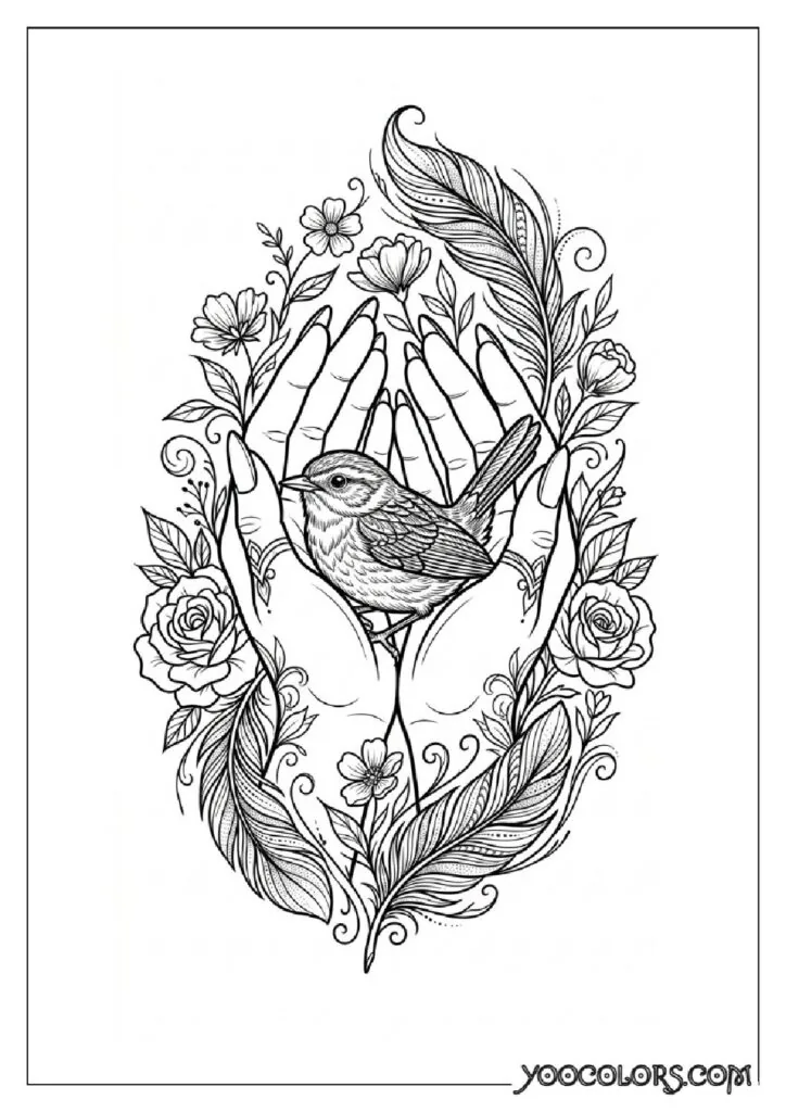 Dope Coloring Pages for Adults: Free Printables to Steal Back Your Quiet Time 24 Woman holding small bird 202608282024 pdf