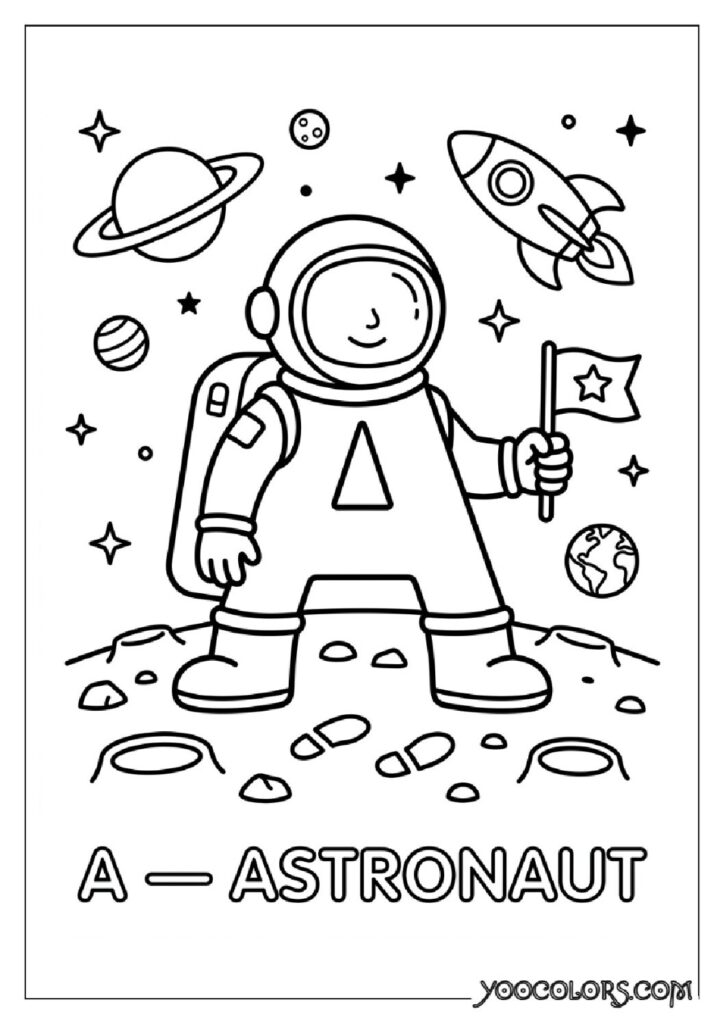 Alphabet Coloring Pages: The Free Printable Pack That Makes Learning Letters Actually Fun 3 Astronaut letter A coloring page 202609020001 pdf