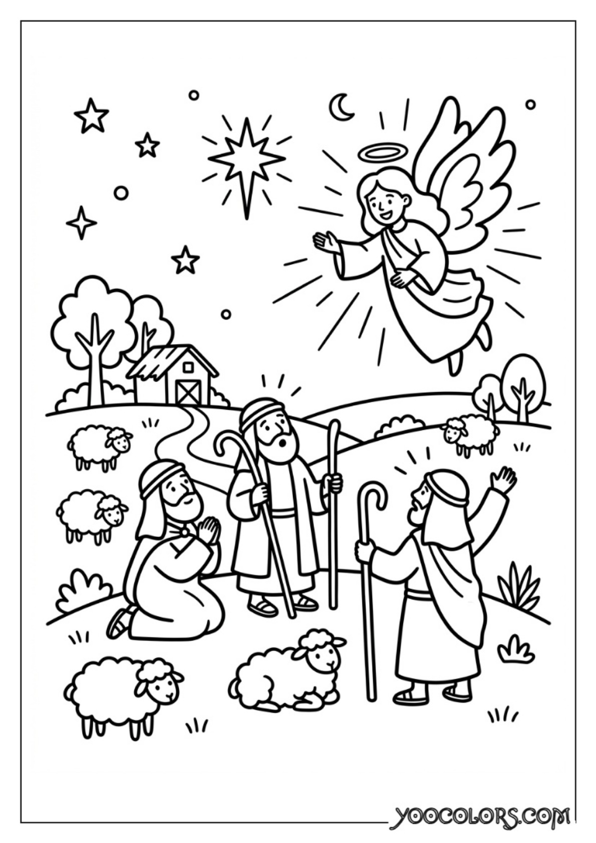 Nativity Coloring Pages: Free Printable Christmas Scenes for Kids 2 Angel appearing to shepherds