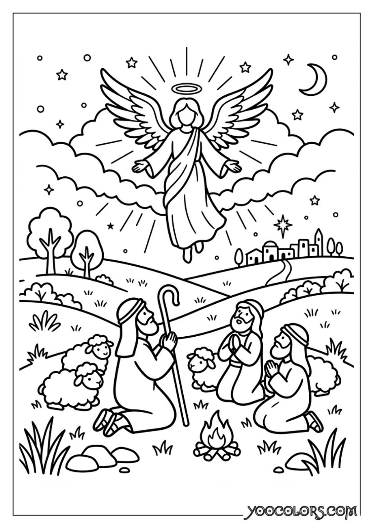 Nativity Coloring Pages: Free Printable Christmas Scenes for Kids 3 Angel appearing to shepherds