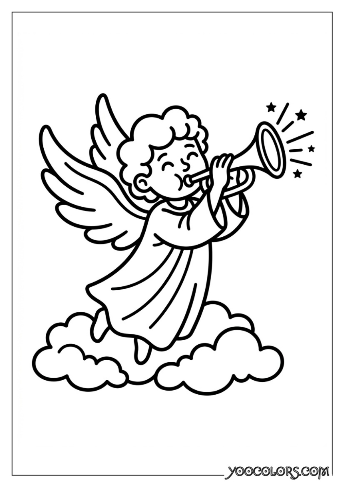 Nativity Coloring Pages: Free Printable Christmas Scenes for Kids 4 Angel blowing trumpet outline