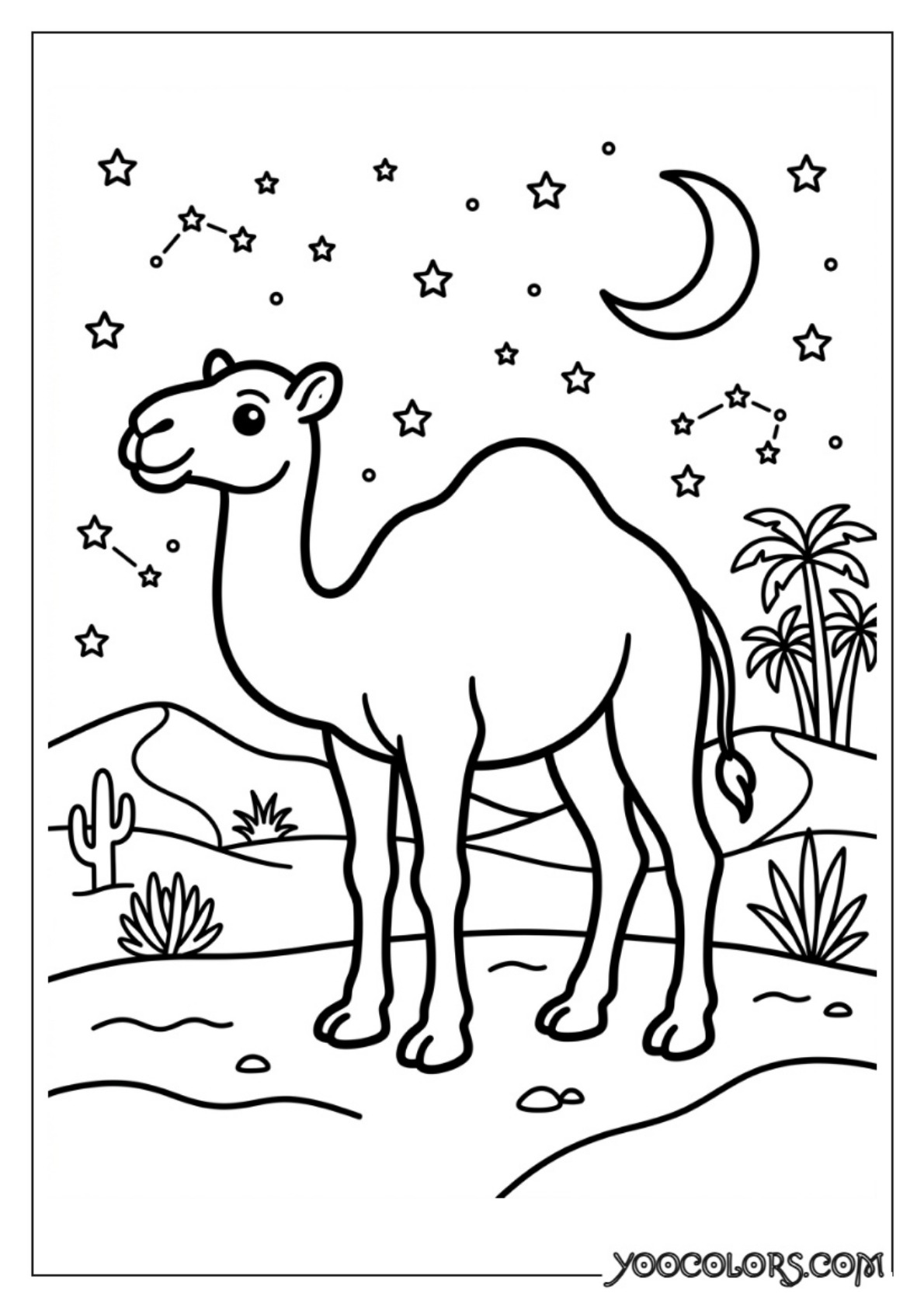 Nativity Coloring Pages: Free Printable Christmas Scenes for Kids 9 Camel standing in desert night