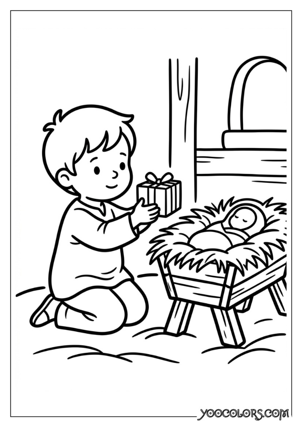 Nativity Coloring Pages: Free Printable Christmas Scenes for Kids 11 Child offering gift at manger
