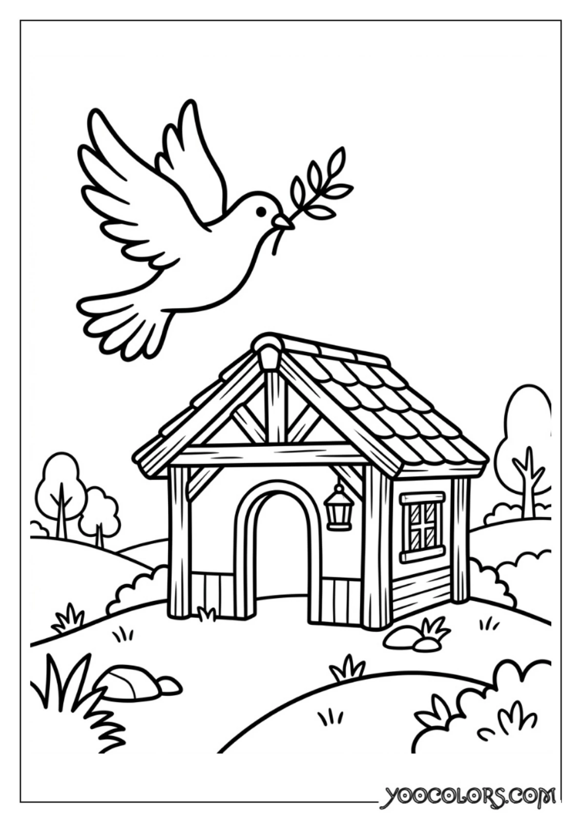 Nativity Coloring Pages: Free Printable Christmas Scenes for Kids 21 Dove flying over stable