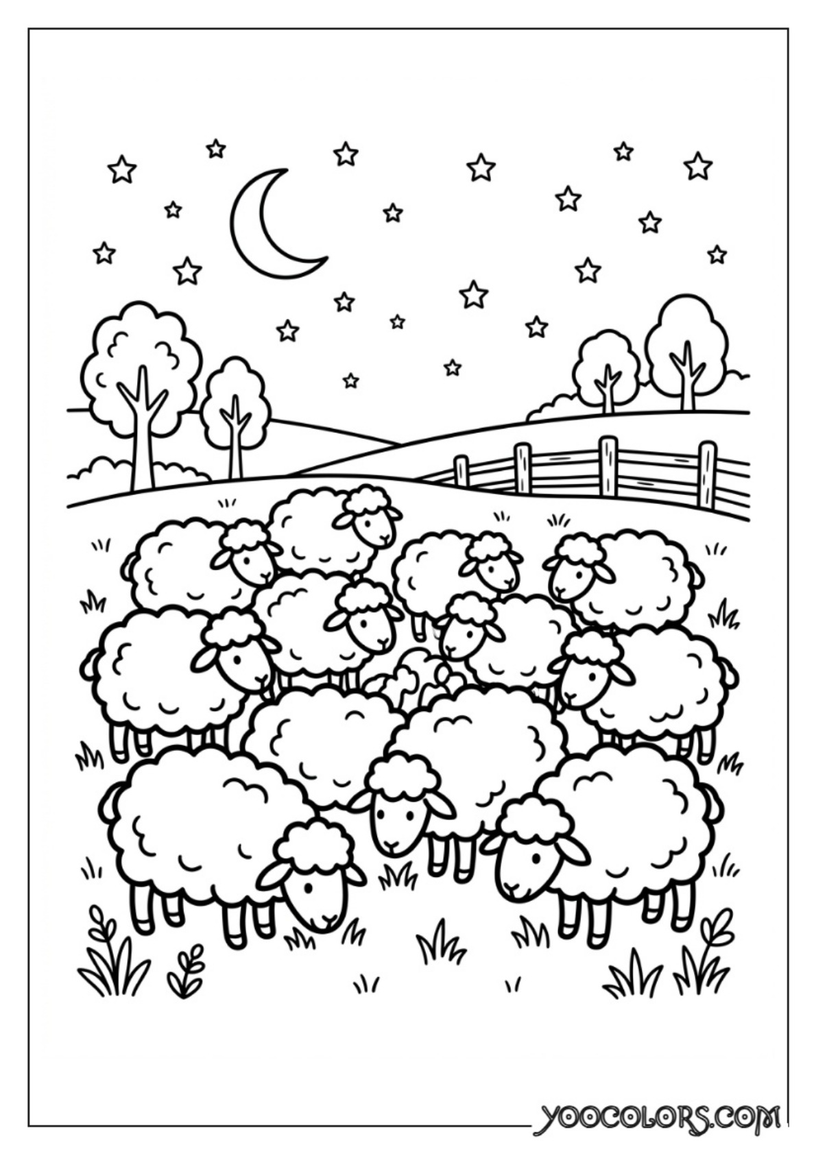 Nativity Coloring Pages: Free Printable Christmas Scenes for Kids 22 Flock of sheep in pasture