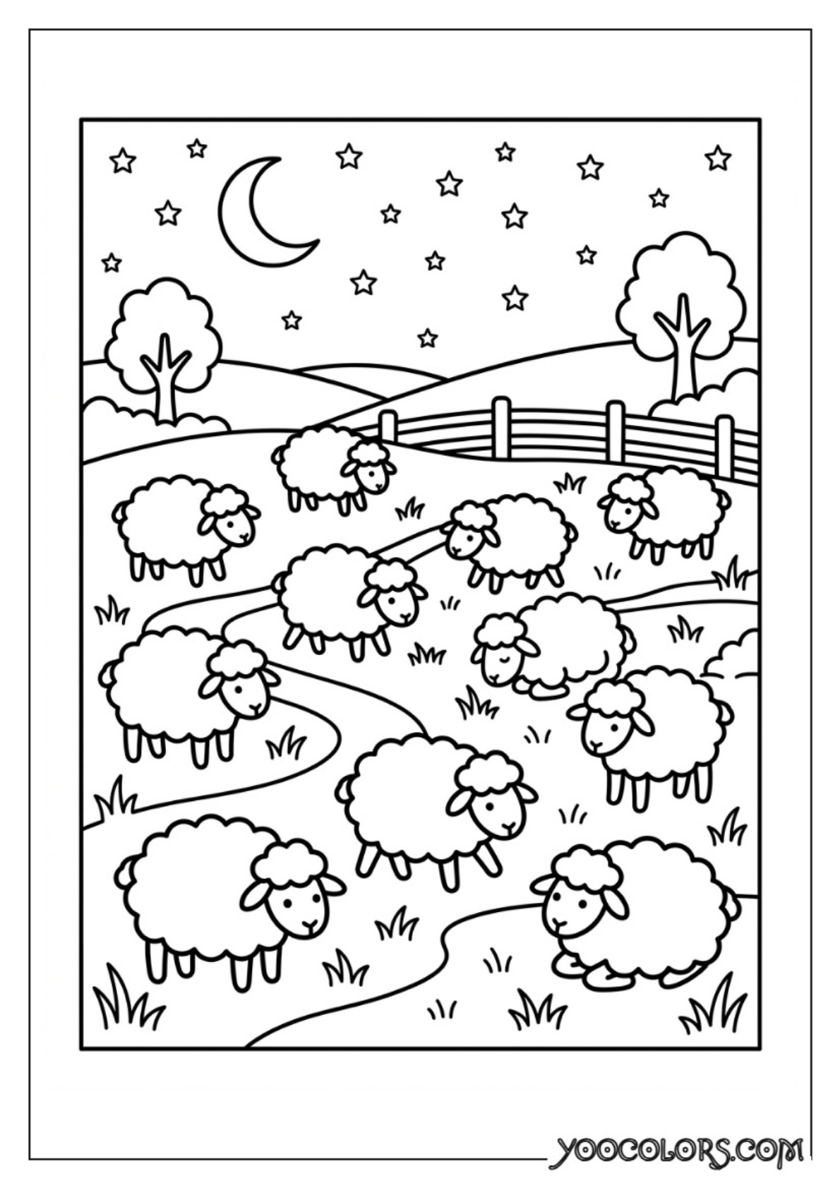 Nativity Coloring Pages: Free Printable Christmas Scenes for Kids 23 Fluffy sheep in night pasture