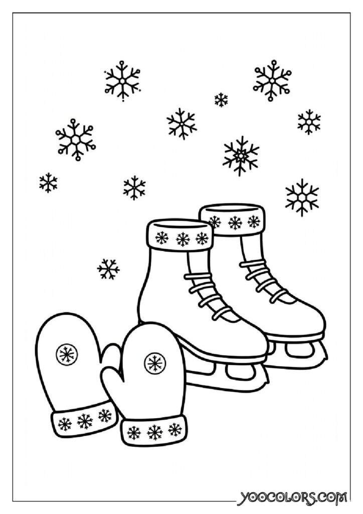 Shoe Coloring Pages 4 ice skates mittens snowflakes pdf