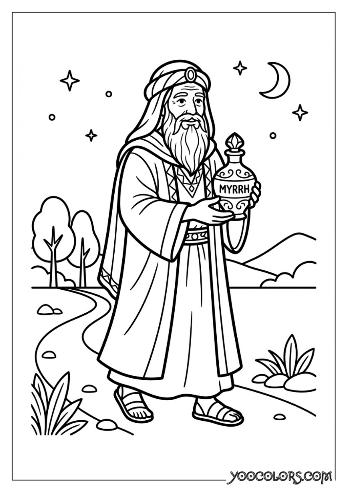 Nativity Coloring Pages: Free Printable Christmas Scenes for Kids 30 Man holding myrrh bottle