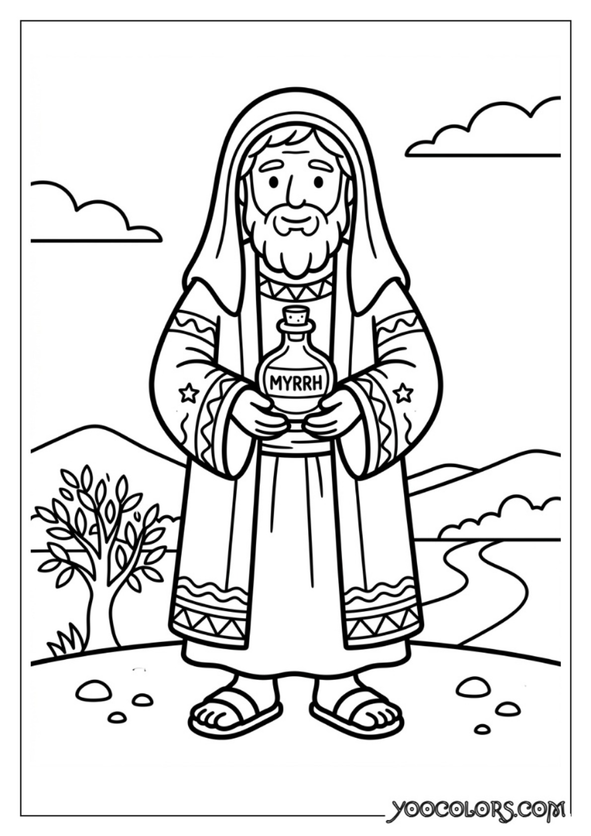 Nativity Coloring Pages: Free Printable Christmas Scenes for Kids 31 Man holding myrrh bottle