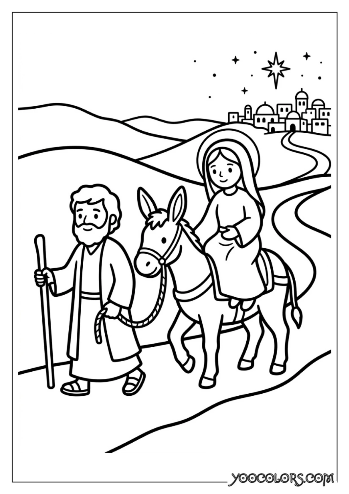 Nativity Coloring Pages: Free Printable Christmas Scenes for Kids 33 Mary and joseph traveling