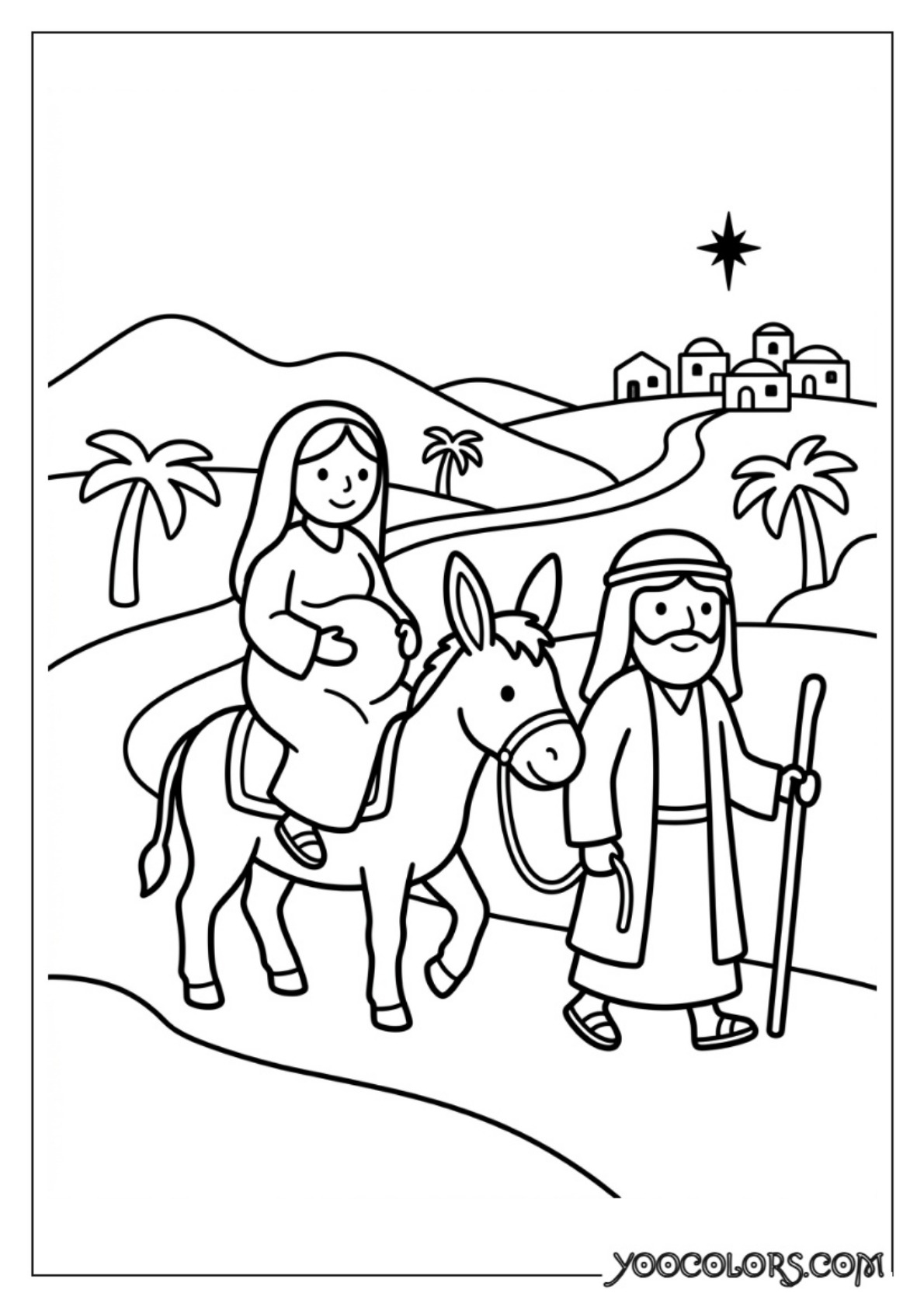 Nativity Coloring Pages: Free Printable Christmas Scenes for Kids 34 Mary and joseph traveling to