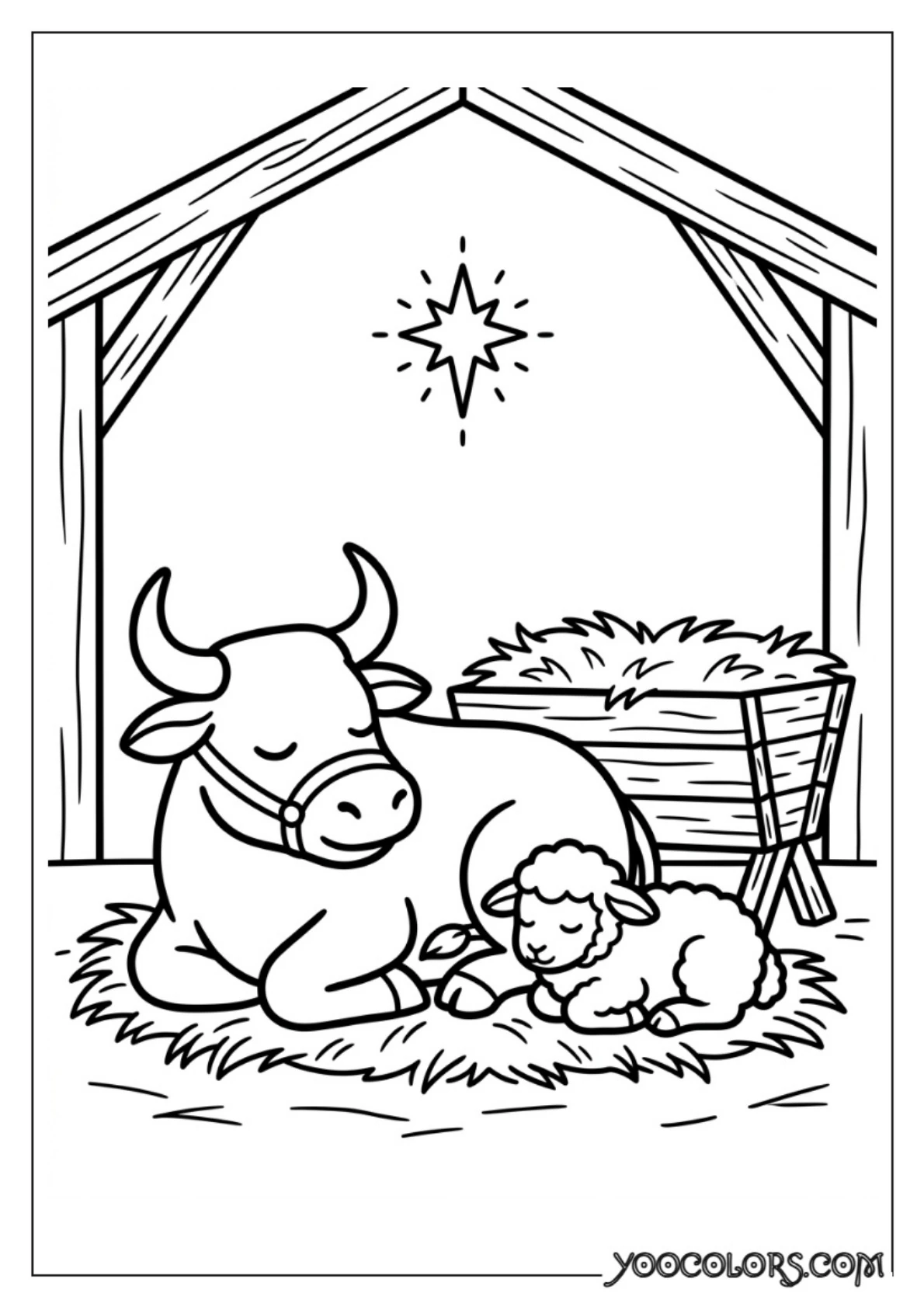 Nativity Coloring Pages: Free Printable Christmas Scenes for Kids 41 Ox and lamb sleeping near