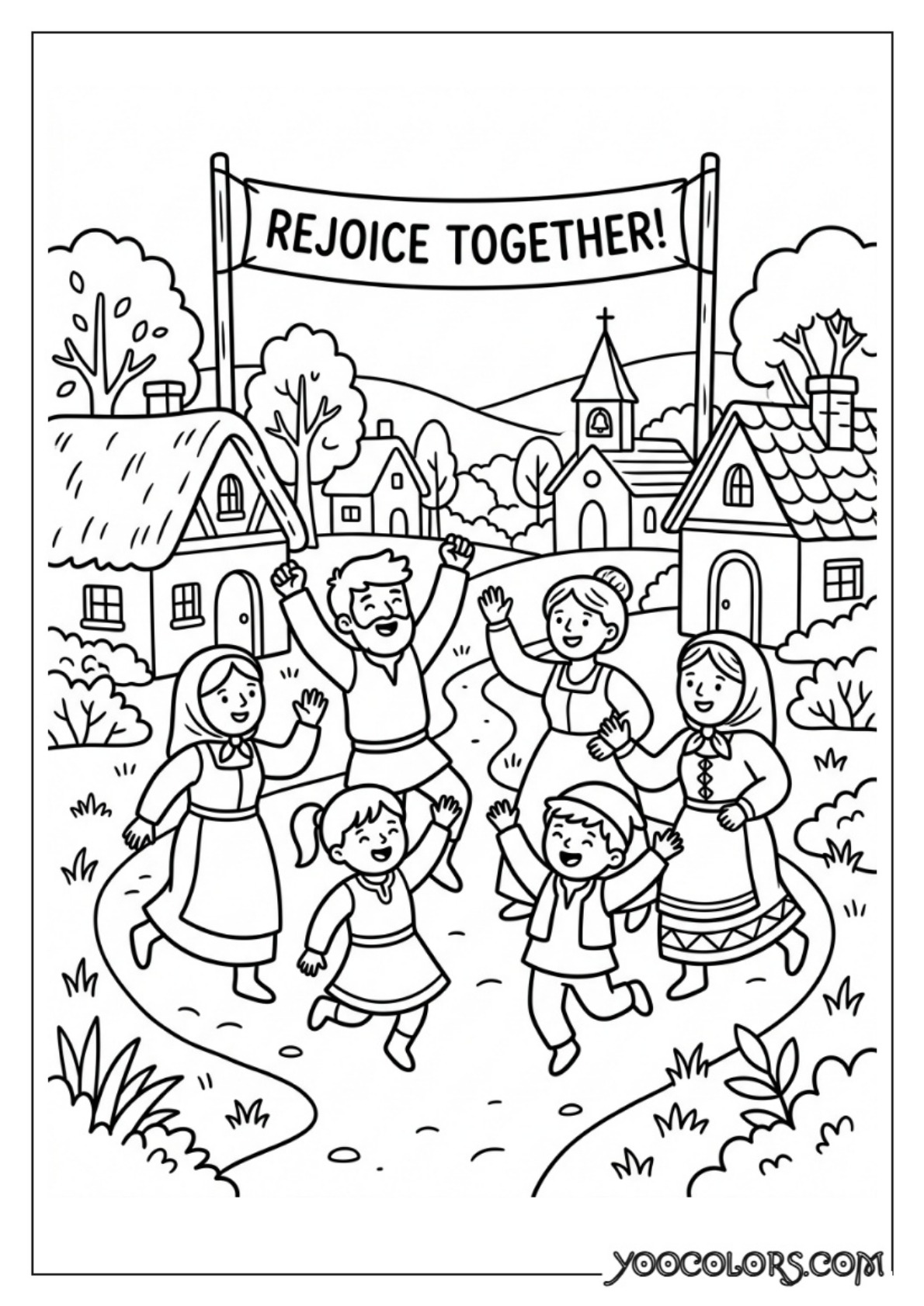 Nativity Coloring Pages: Free Printable Christmas Scenes for Kids 46 People rejoicing in village