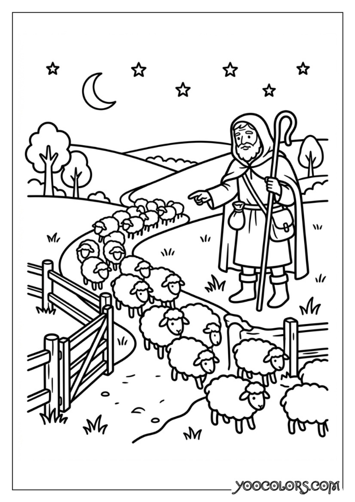 Nativity Coloring Pages: Free Printable Christmas Scenes for Kids 55 Shepherd counting his sheep