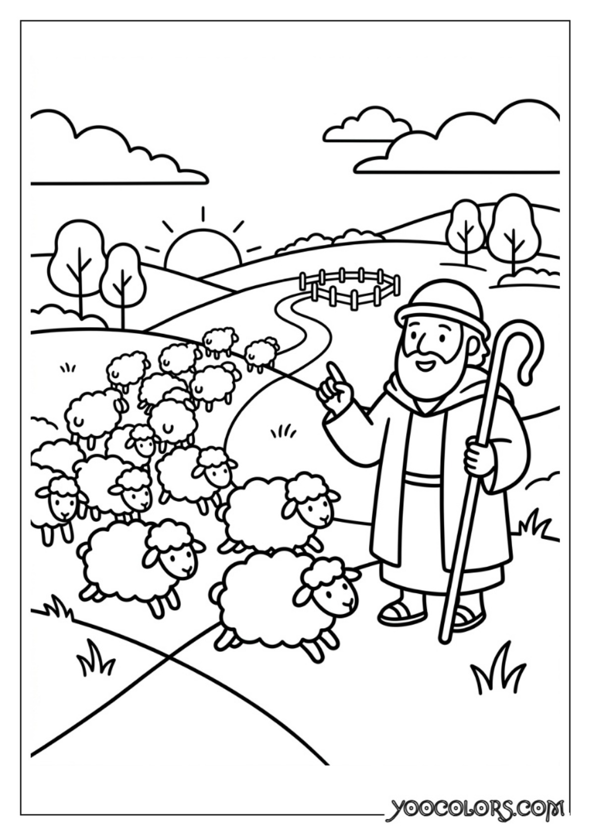 Nativity Coloring Pages: Free Printable Christmas Scenes for Kids 57 Shepherd counting sheep line art