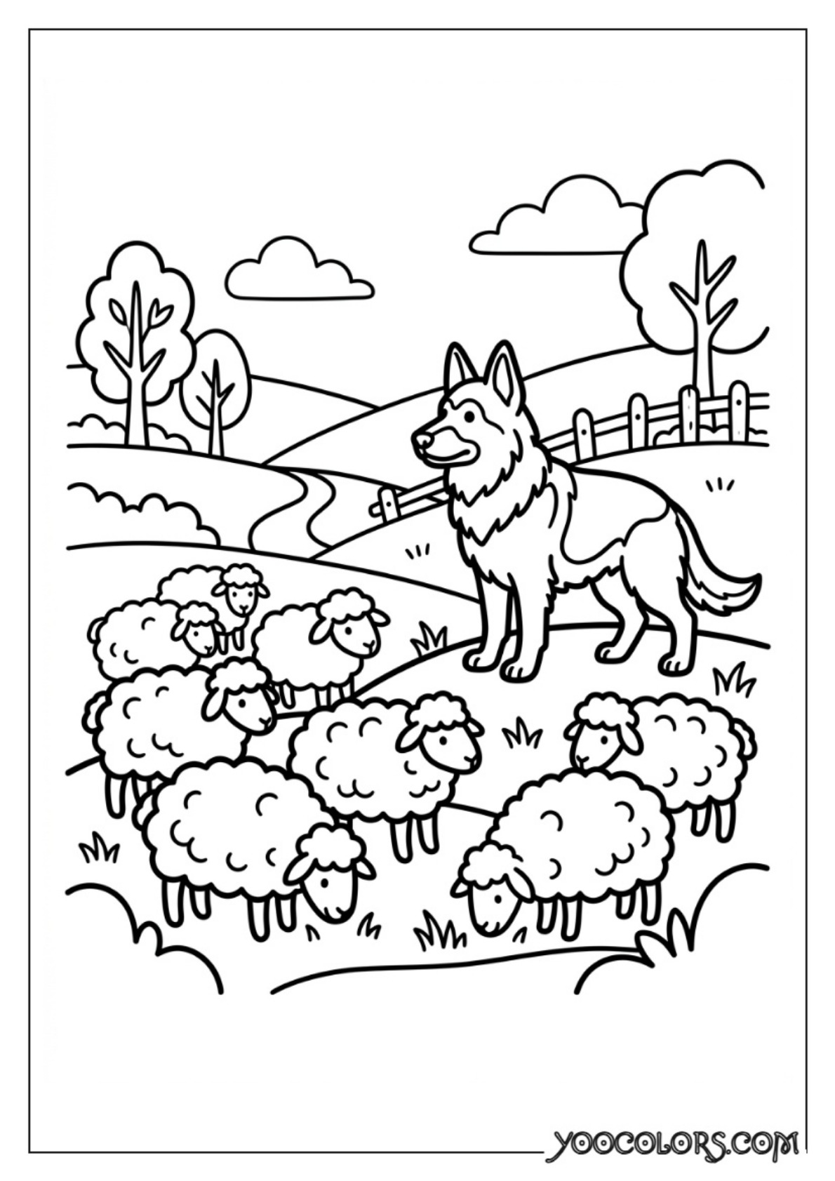 Nativity Coloring Pages: Free Printable Christmas Scenes for Kids 59 Shepherd dog guarding sheep