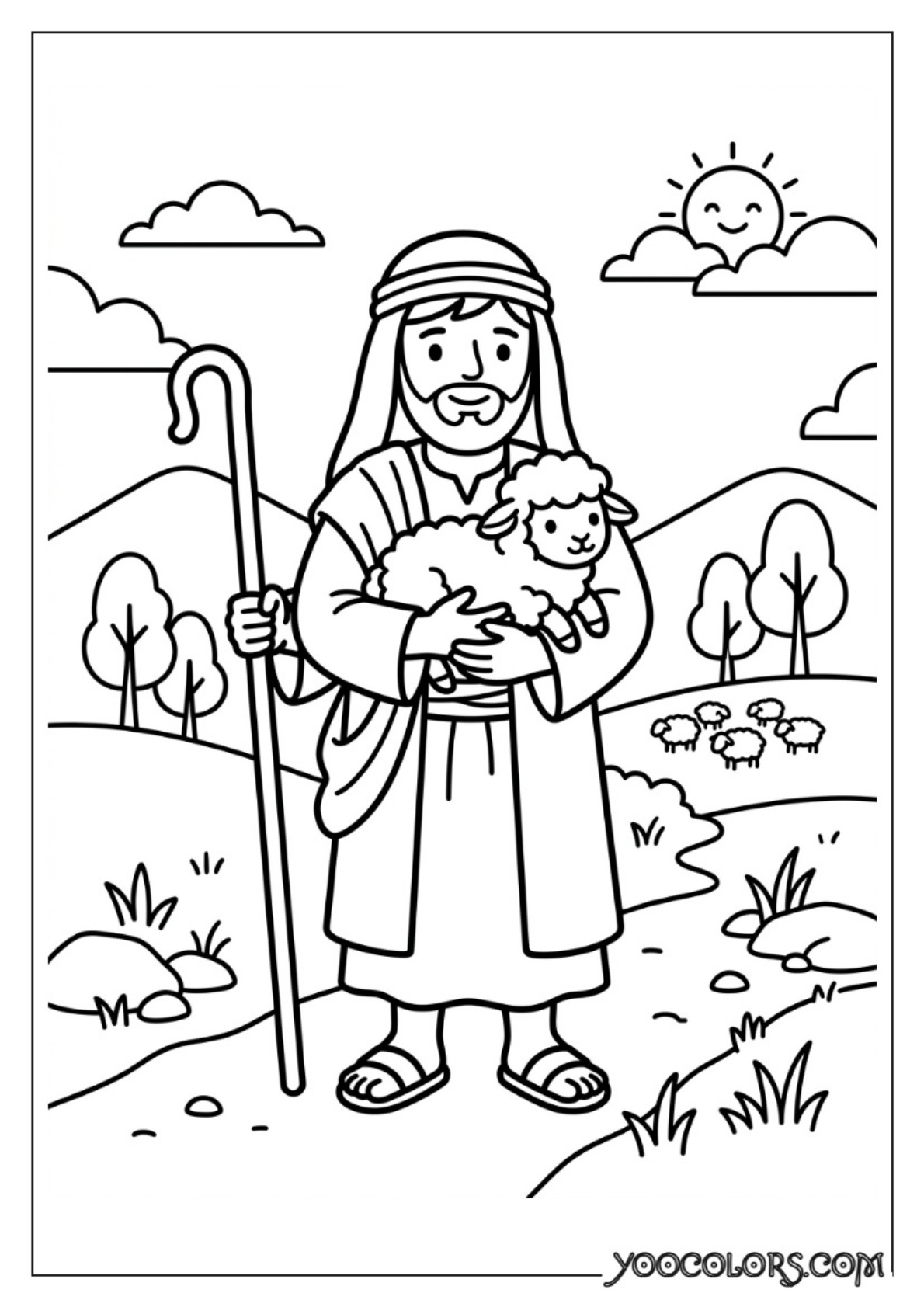 Nativity Coloring Pages: Free Printable Christmas Scenes for Kids 60 Shepherd holding small lamb