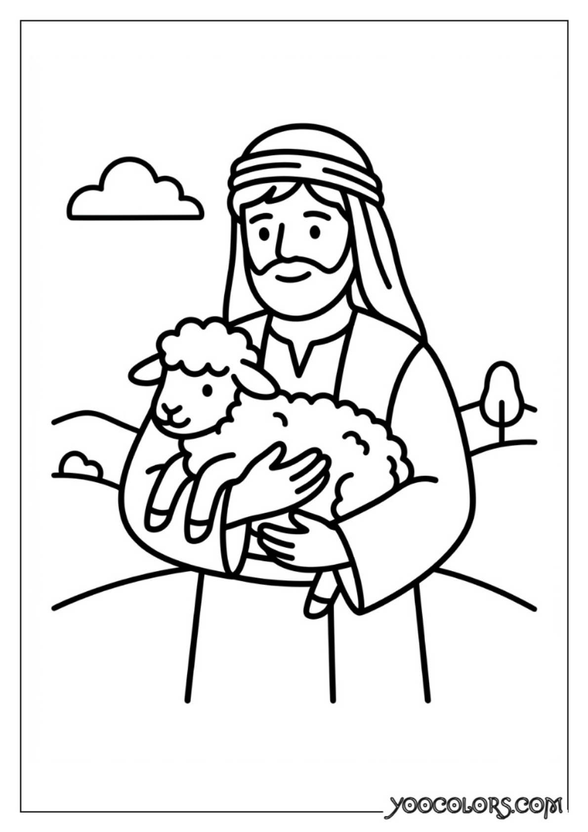 Nativity Coloring Pages: Free Printable Christmas Scenes for Kids 61 Shepherd holding small lamb
