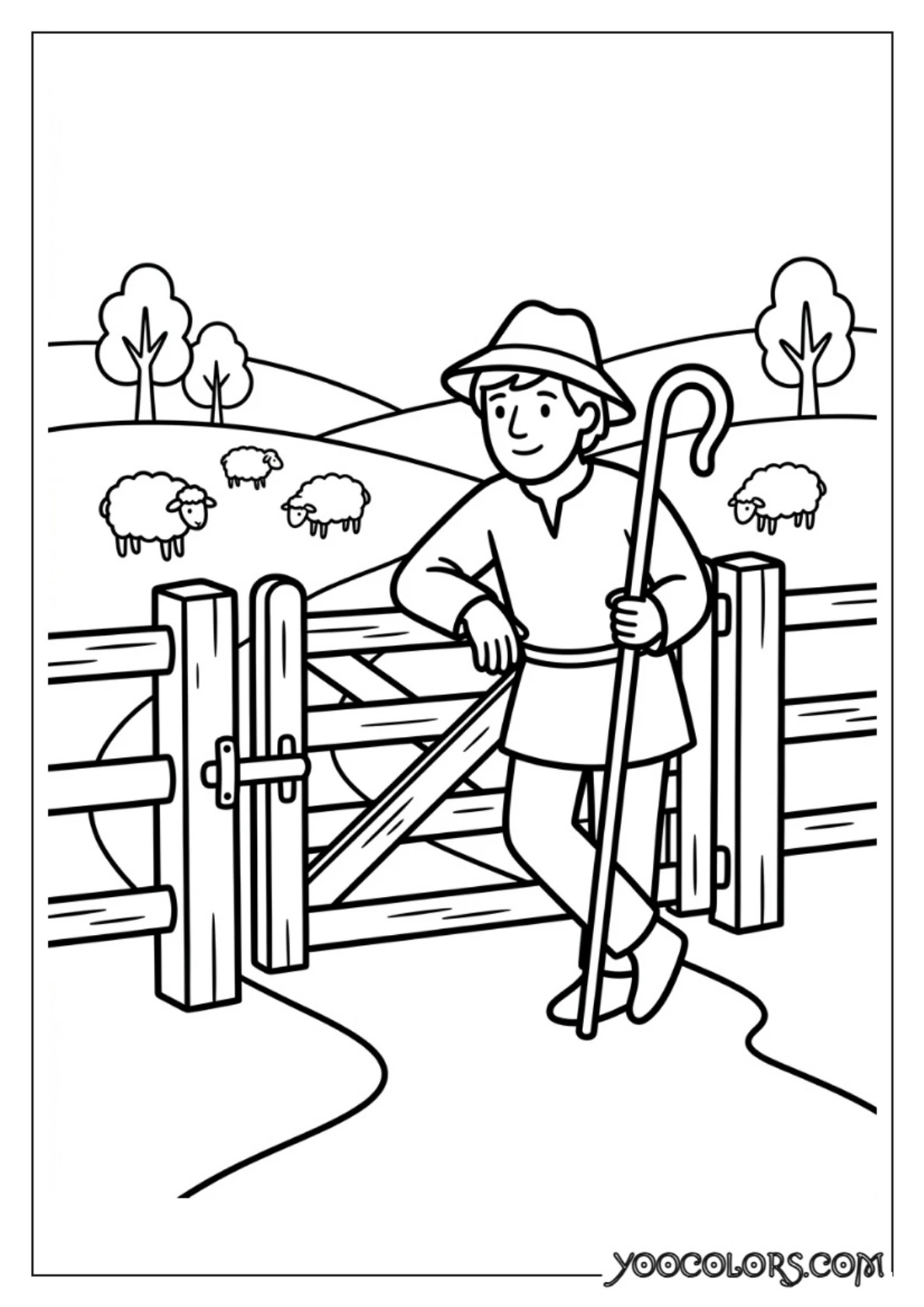 Nativity Coloring Pages: Free Printable Christmas Scenes for Kids 62 Shepherd leaning on gate