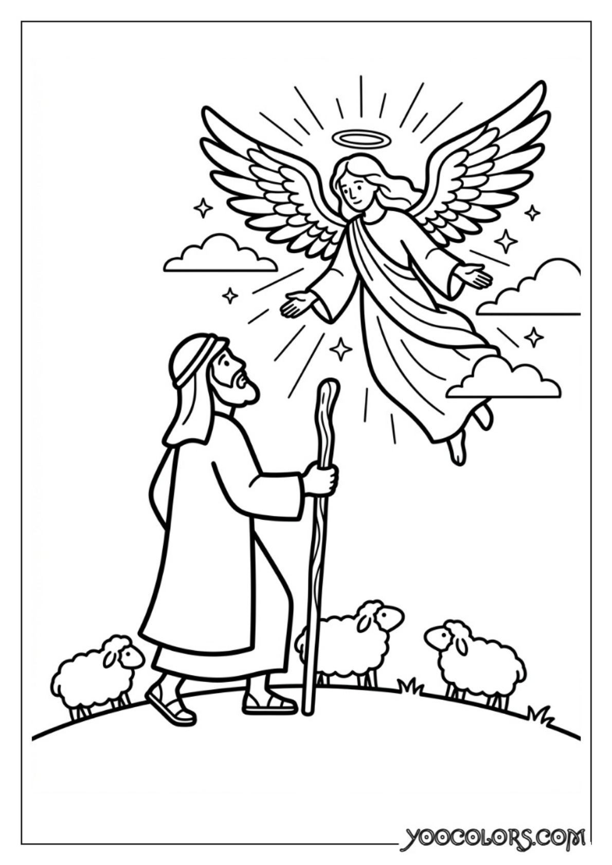 Nativity Coloring Pages: Free Printable Christmas Scenes for Kids 63 Shepherd looking up at angel
