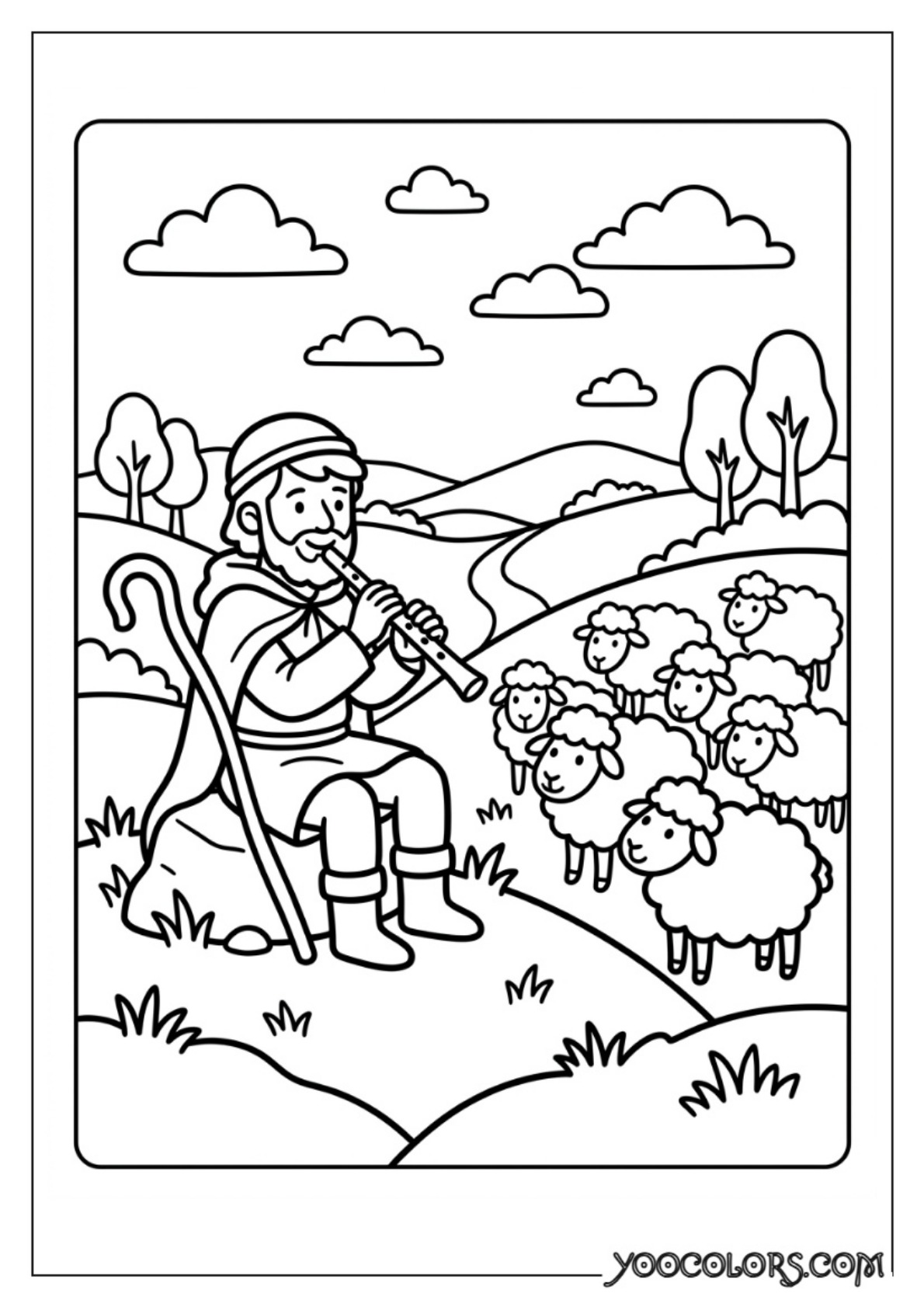 Nativity Coloring Pages: Free Printable Christmas Scenes for Kids 65 Shepherd playing flute for sheep