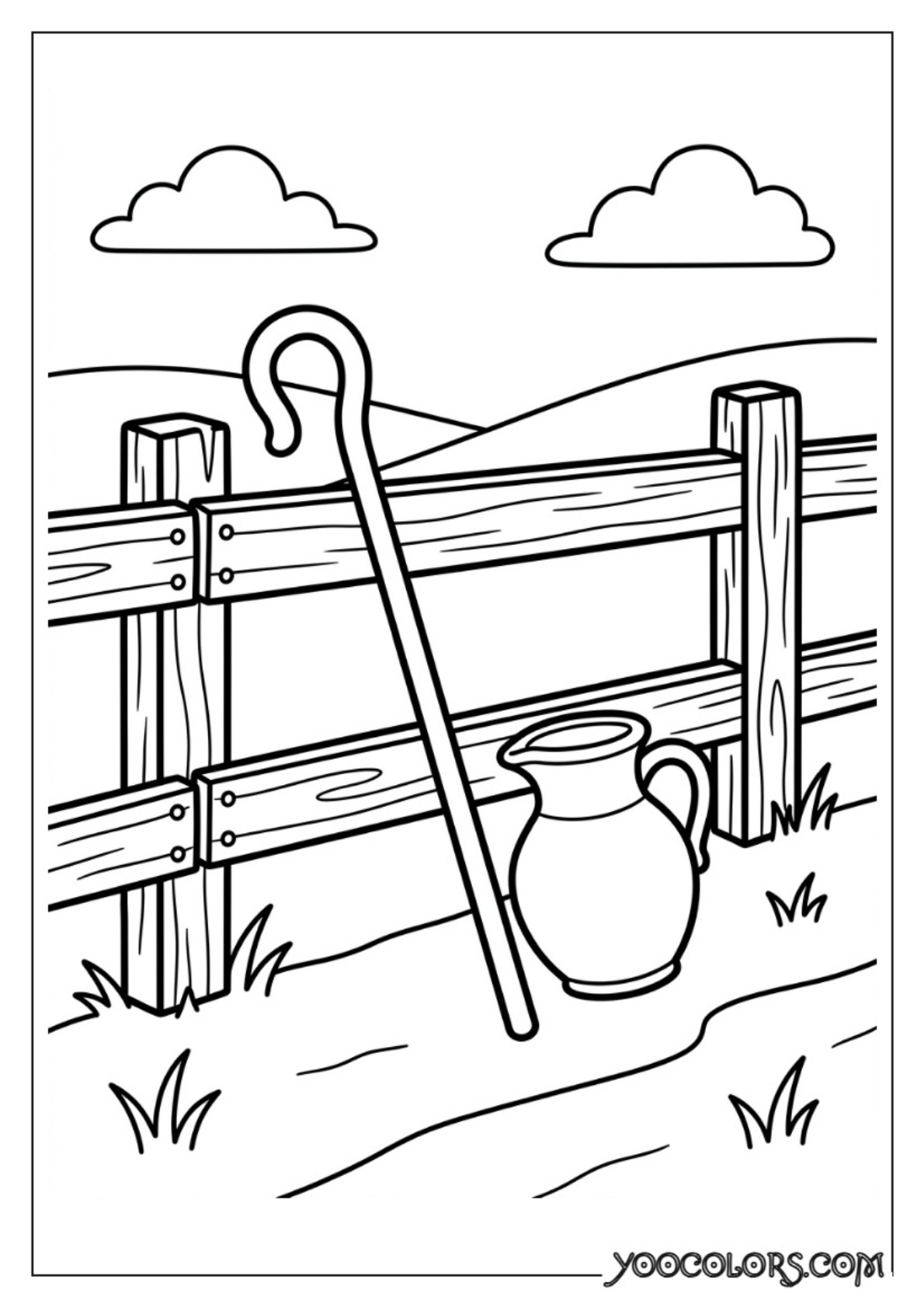 Nativity Coloring Pages: Free Printable Christmas Scenes for Kids 67 Shepherd staff and water jug