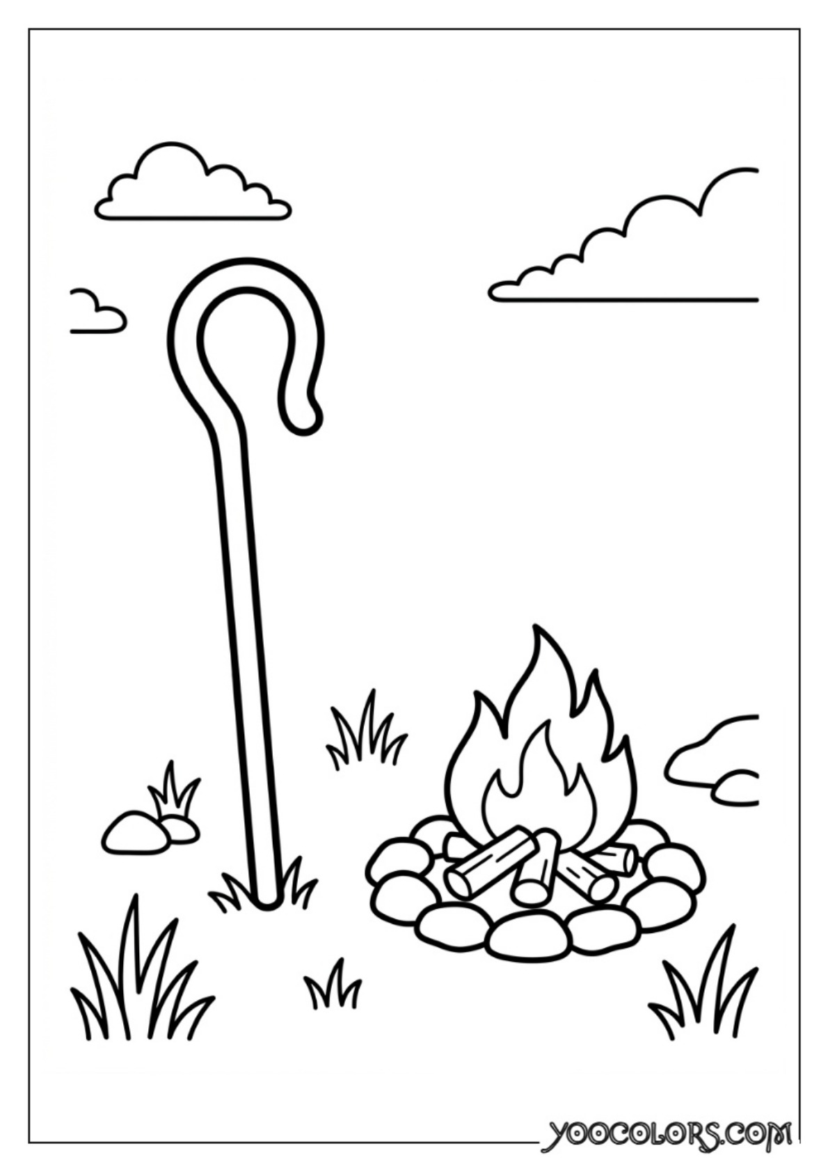 Nativity Coloring Pages: Free Printable Christmas Scenes for Kids 47 Shepherd's crook and fire outline