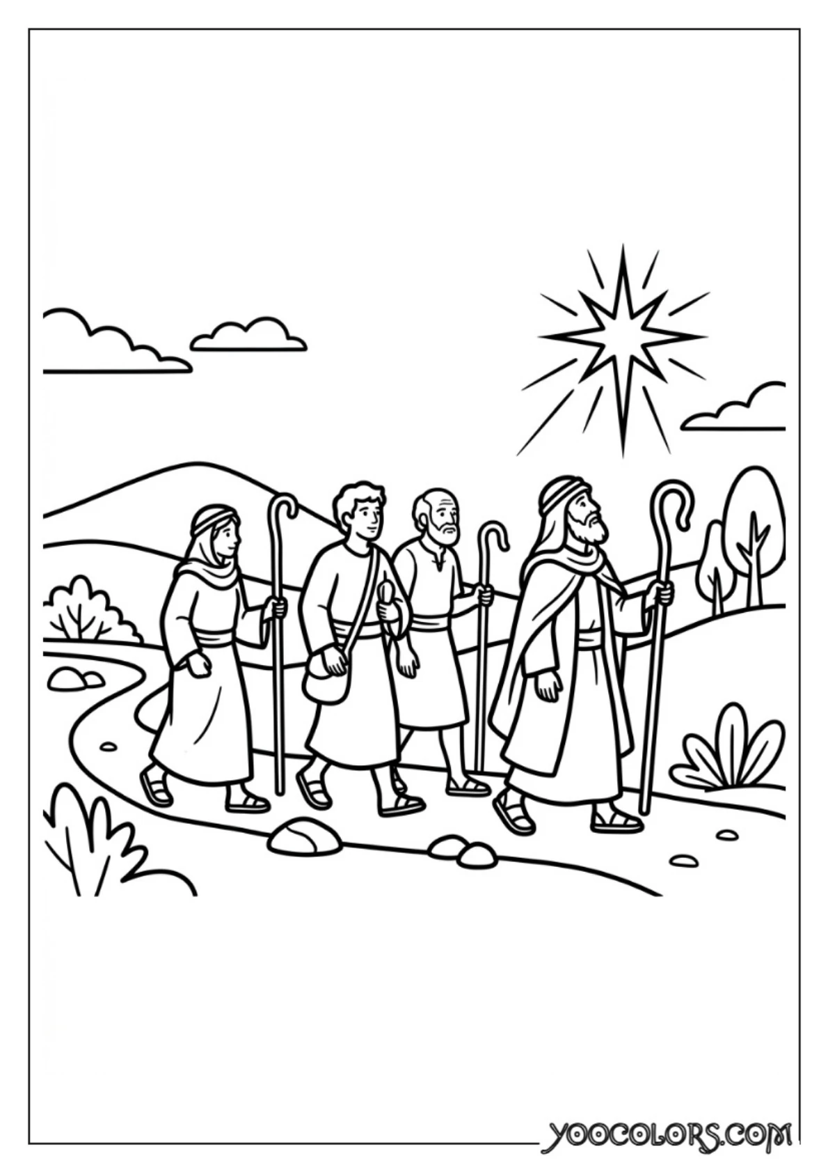 Nativity Coloring Pages: Free Printable Christmas Scenes for Kids 51 Shepherds walking toward star