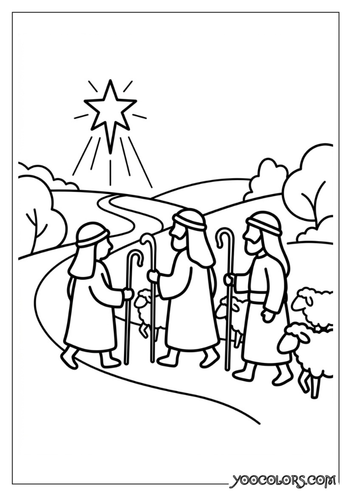 Nativity Coloring Pages: Free Printable Christmas Scenes for Kids 52 Shepherds walking toward star
