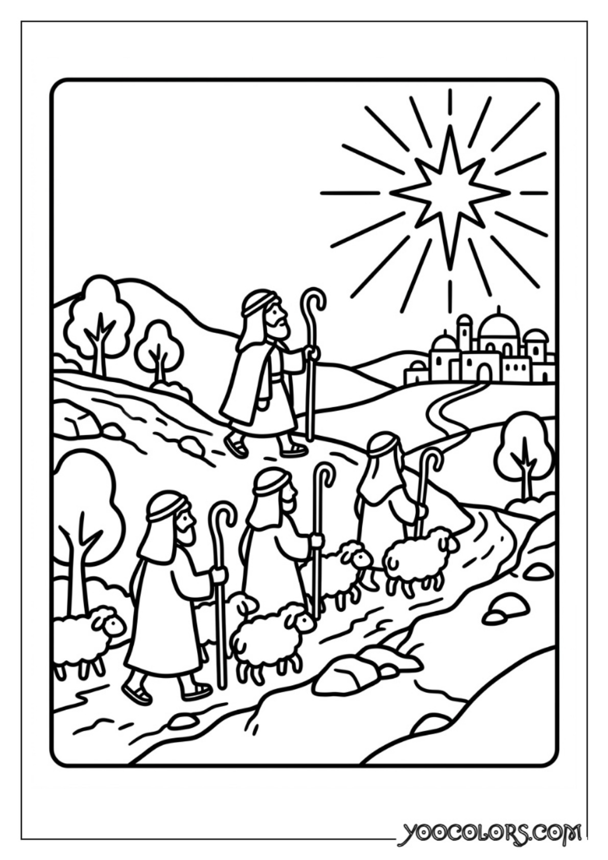 Nativity Coloring Pages: Free Printable Christmas Scenes for Kids 54 Shepherds walking toward star
