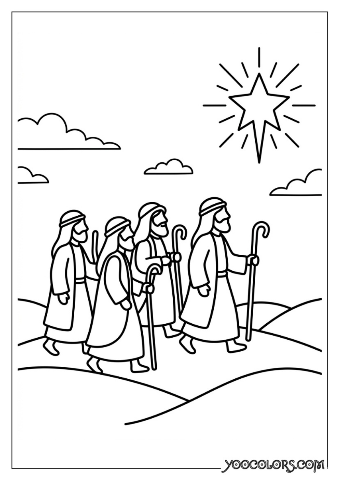 Nativity Coloring Pages: Free Printable Christmas Scenes for Kids 50 Shepherds walking towards star