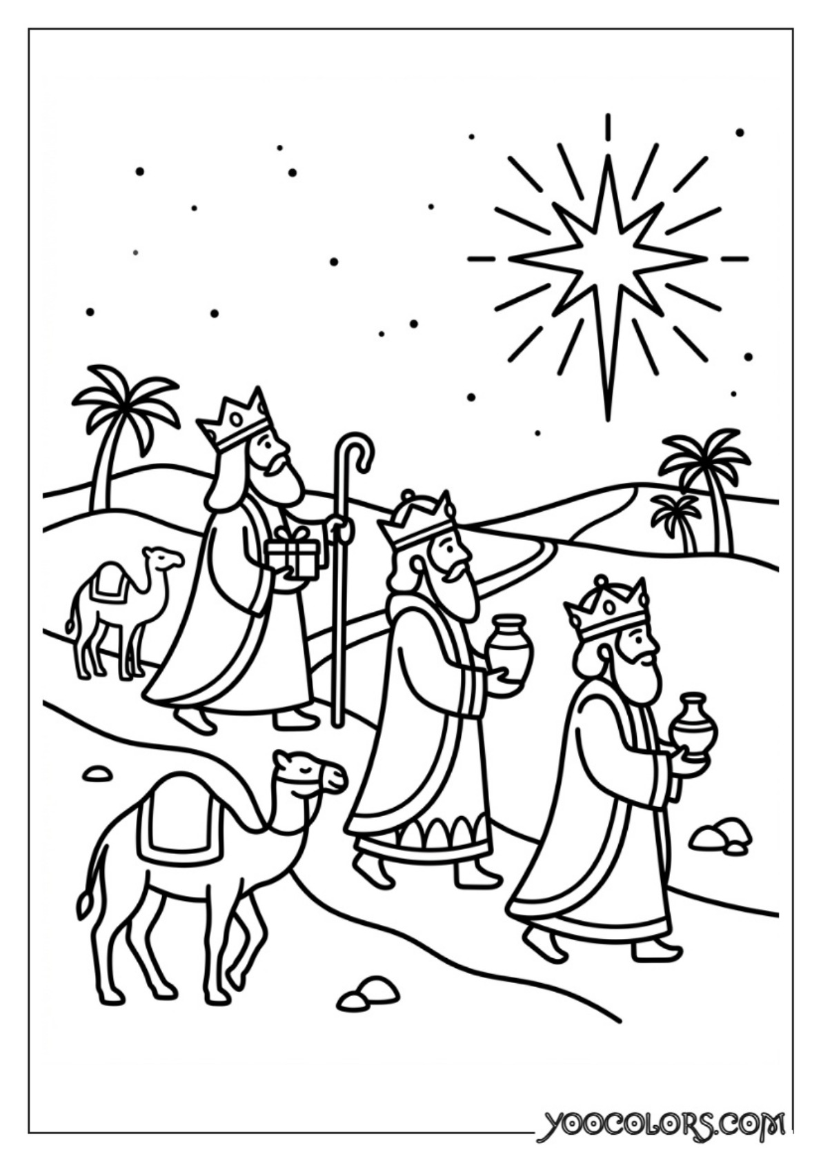 Nativity Coloring Pages: Free Printable Christmas Scenes for Kids 79 Three wise men following star