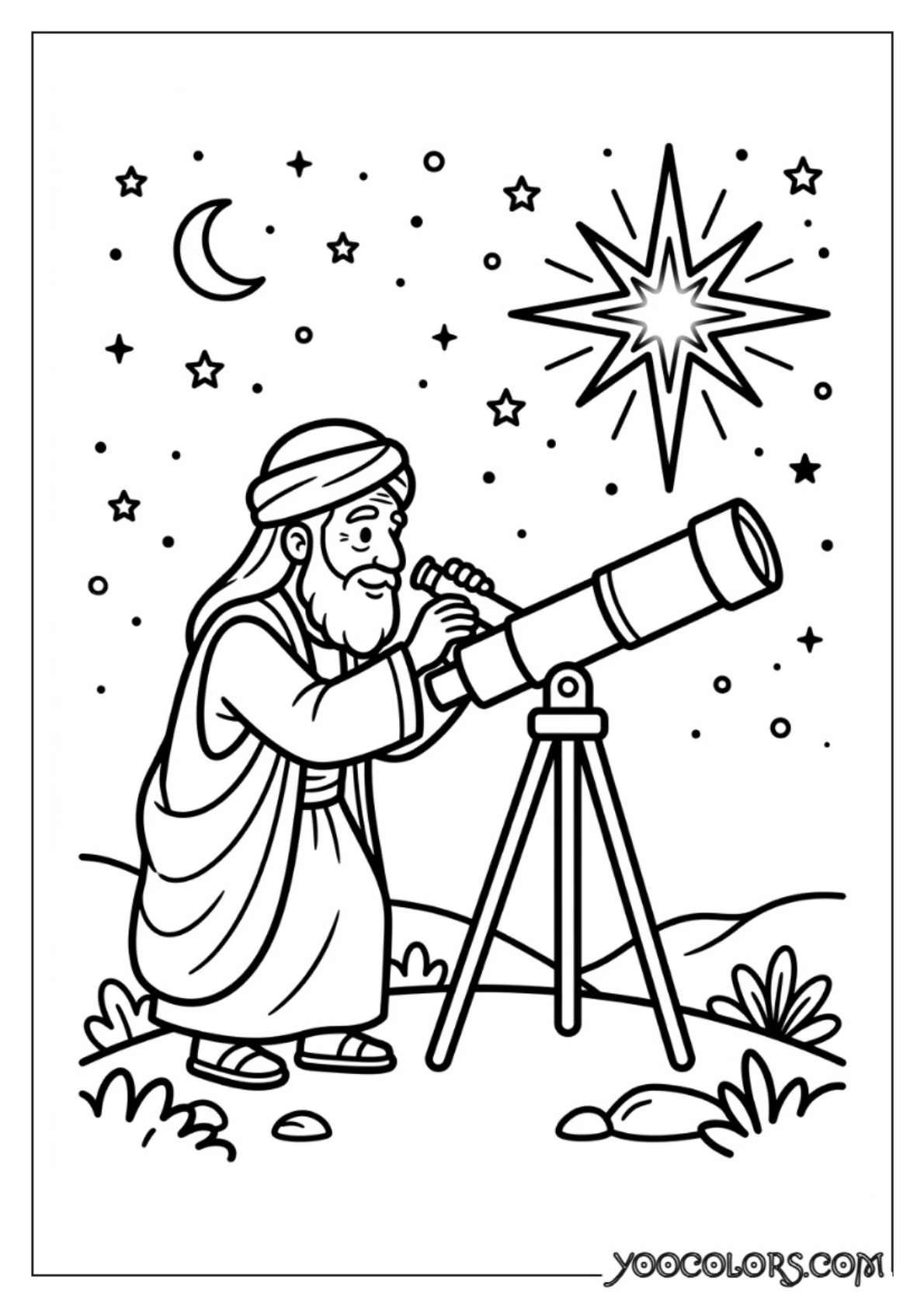 Nativity Coloring Pages: Free Printable Christmas Scenes for Kids 85 Wise man looking through telescope