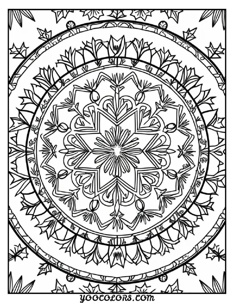 Free Printable Mandala Coloring Pages: 26 Intricate Designs Blending Art, and Spirituality 10 Mandala flowers coloring pages Holiday themed mandala design pdf