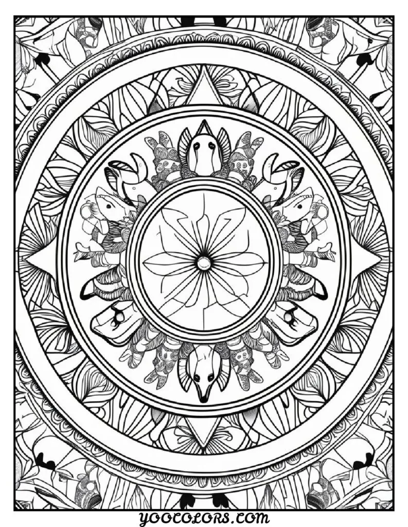 Free Printable Mandala Coloring Pages: 26 Intricate Designs Blending Art, and Spirituality 22 Mandala flowers coloring pages featuring aniamal 1 pdf