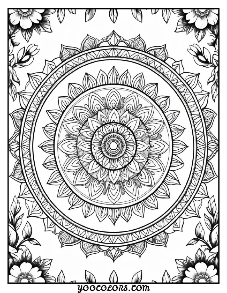 Free Printable Mandala Coloring Pages: 26 Intricate Designs Blending Art, and Spirituality 20 Mandala flowers coloring pages with floral borders pdf